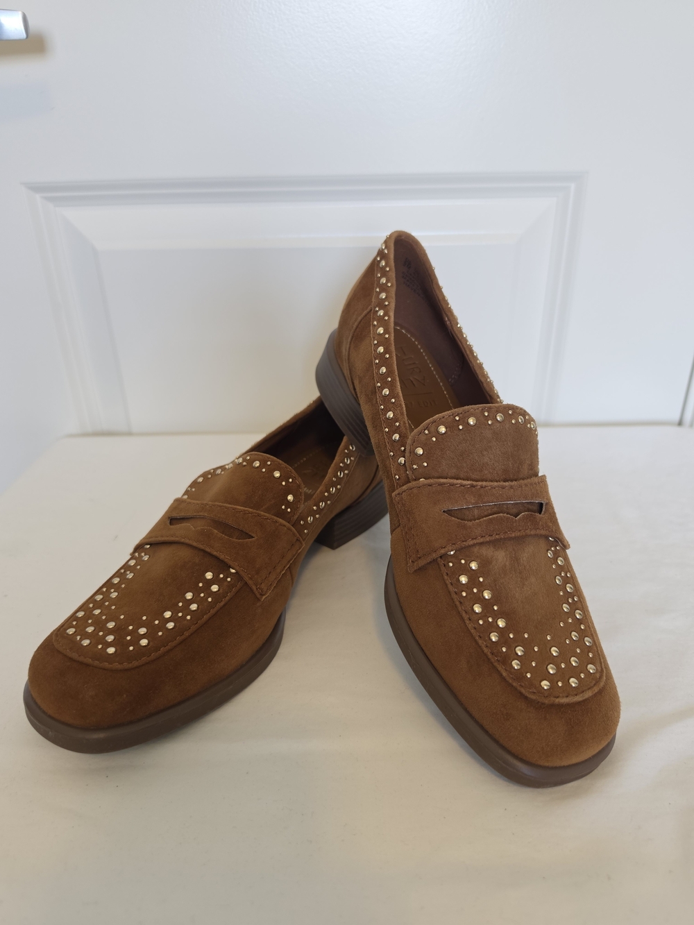 NATURALIZER 27 EDIT HAVEN STUDDED SUEDE PENNY LOAFERS BROWN SIZE 9